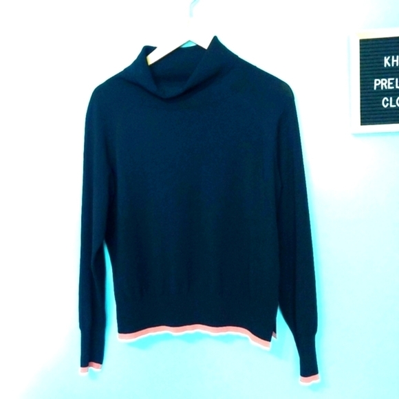 Aritzia Wilfred Free Black Turtleneck Pink Stripe Hem, XS - Picture 2 of 10